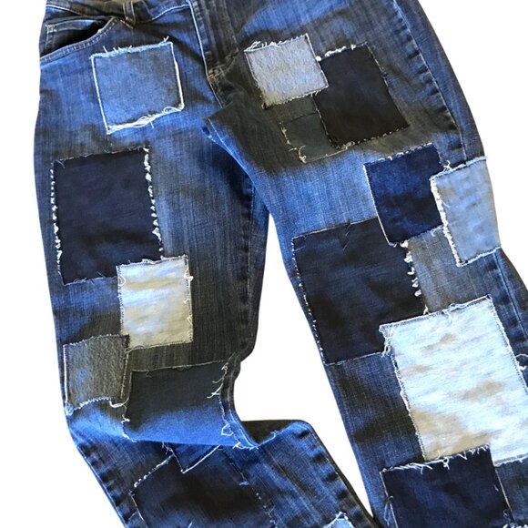 Upcycled Patchwork Jeans: Denim on Denim Patched Boho Hippie Jeans, Size 12M - Picture 10 of 13